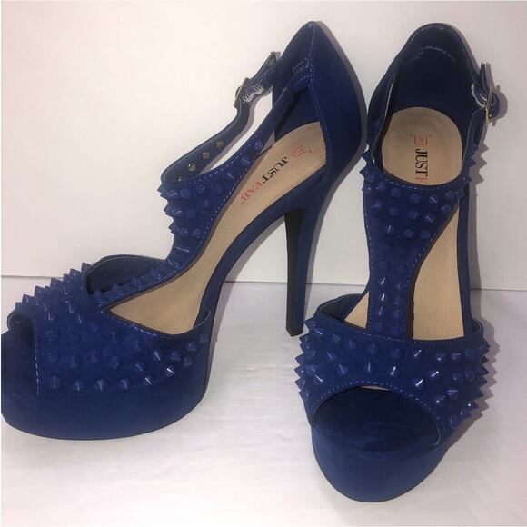 Just Fab Studded Spiked Cobalt Blue Platform High Heel Shoes Women’s Size 8.5 - Picture 1 of 8